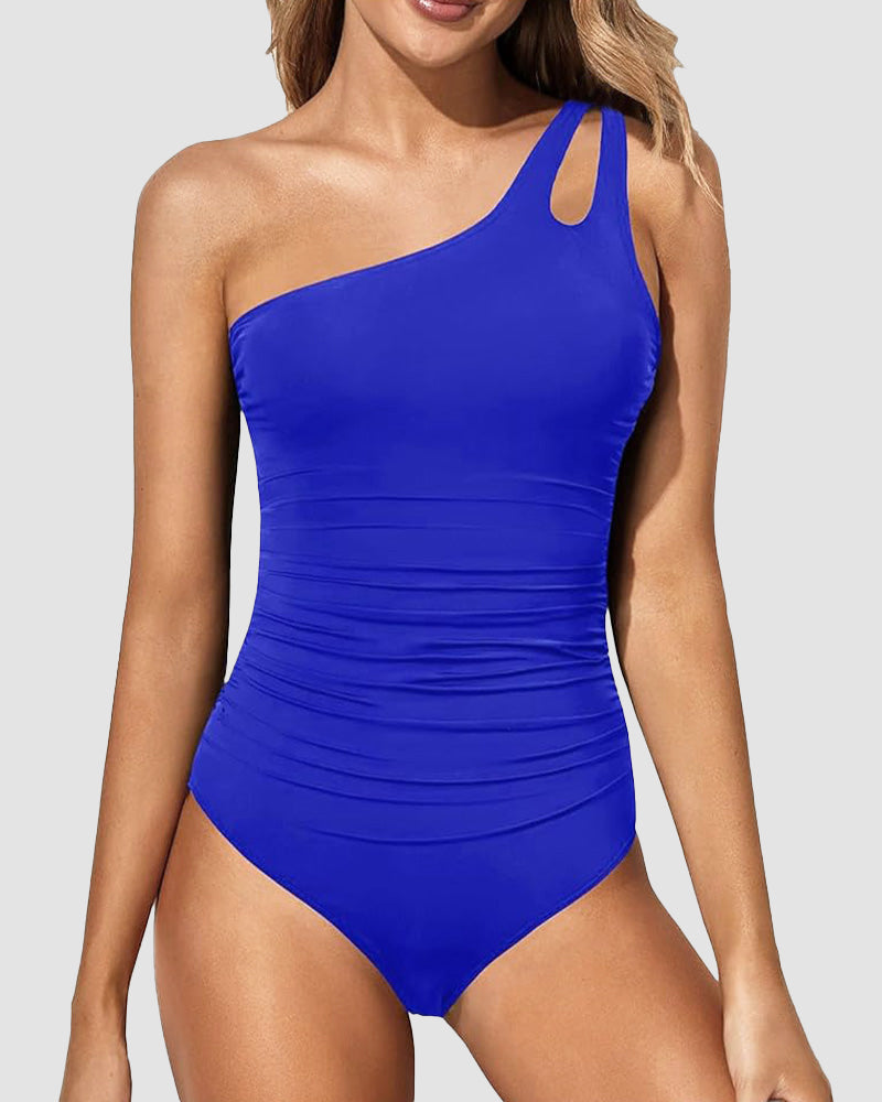 LilyLove® One Shoulder Tummy Control Patterned Back One Piece Swimsuit
