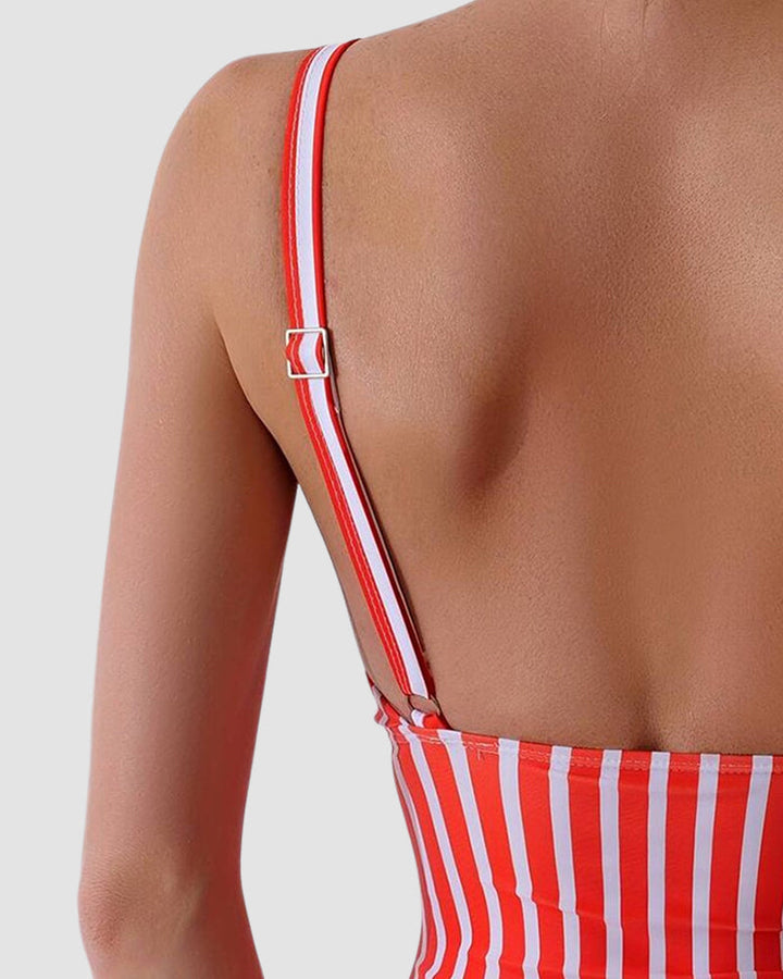 LilyLove® Striped Plunging Neck Bust Shaper One Piece Swimsuit