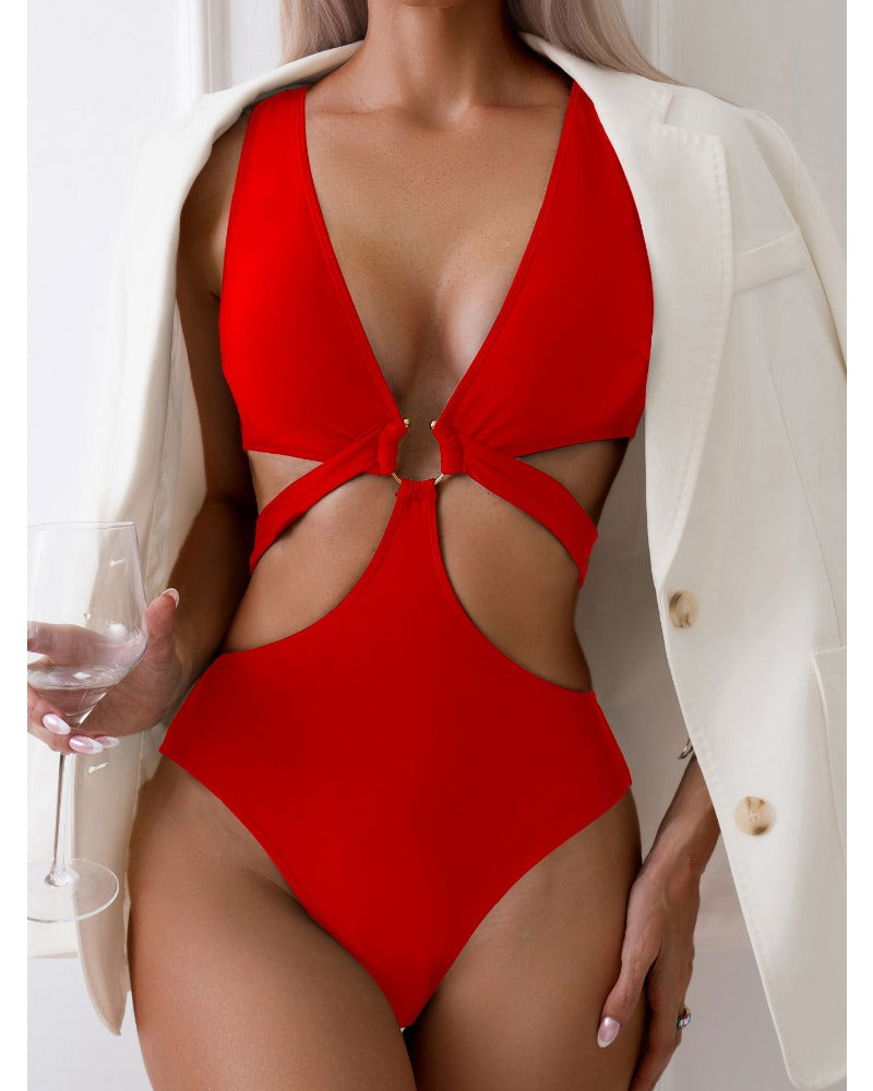 LilyLove®Sexy Metal O Ring Linked Cutout Low Cut One Piece Swimsuit
