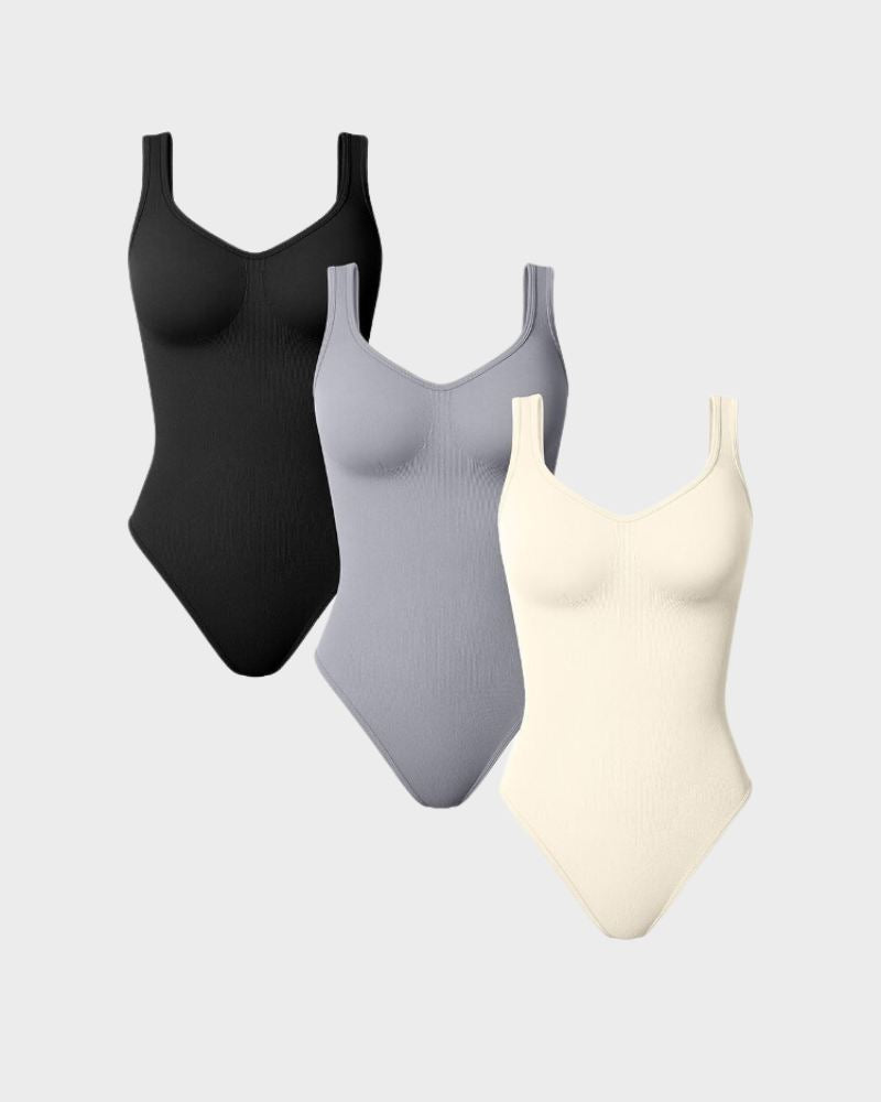 Scoop Neck Ribbed Sculpting Thong Bodysuit