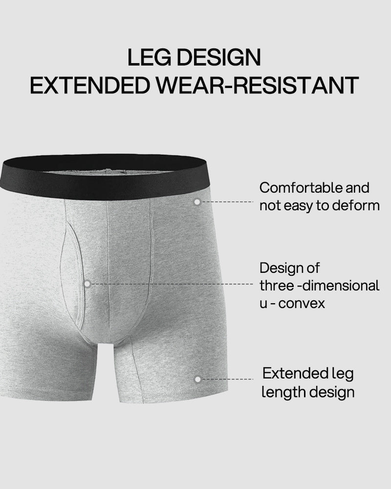 Men's Cotton Long Leg Boxer Briefs with Fly - 5 Pack