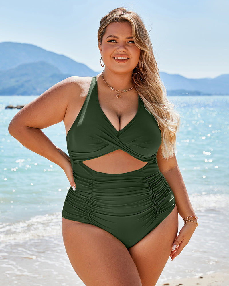 Ruched Cut Out Tummy Control One-Piece Swimsuit