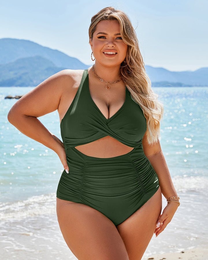 Ruched Cut Out Tummy Control One-Piece Swimsuit