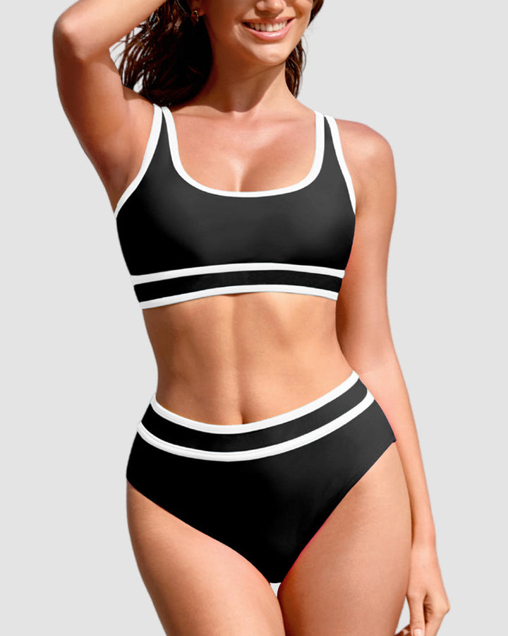 Sporty Color Block High Waist Bikini Set