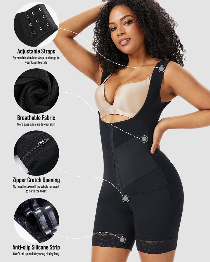 PowerMesh Double-Layer Open Bust Full Body Shaper