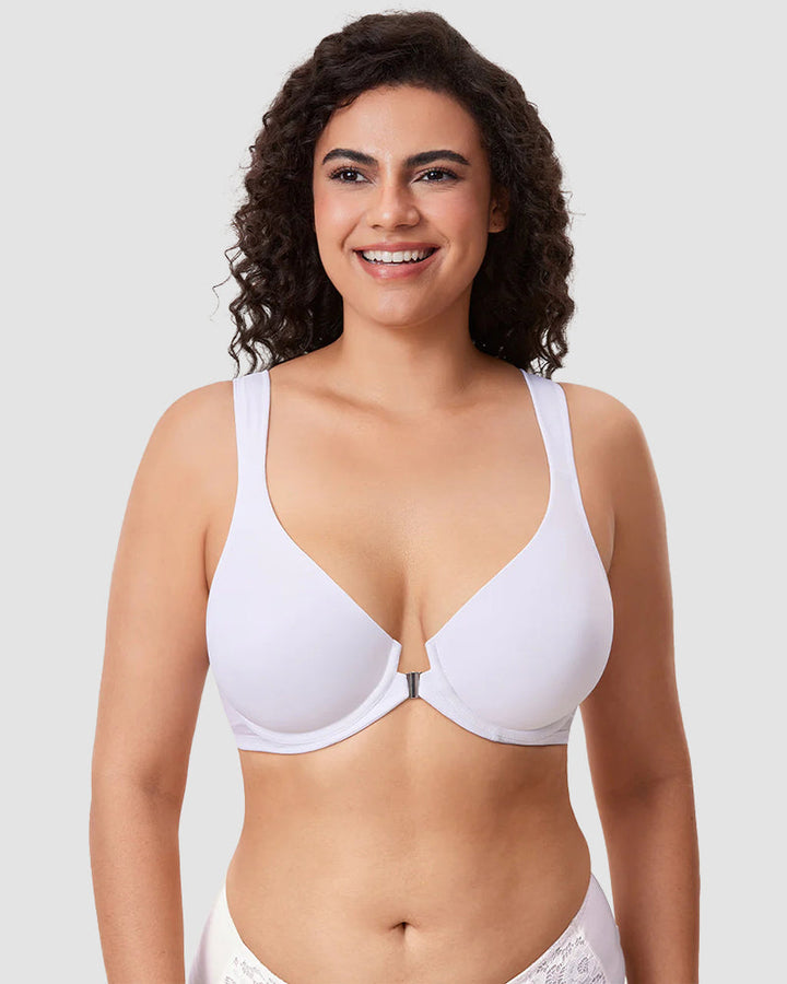 Front Closure Underwire Unlined Back Support Plunge Bra
