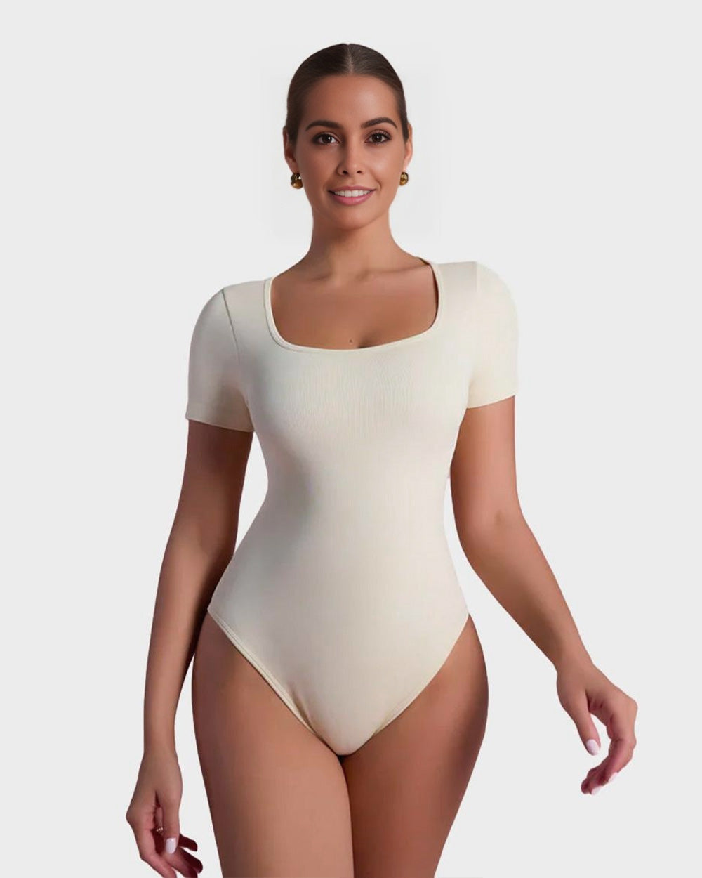 Sexy Ribbed Square Neck Thong Bodysuit (2 Pcs)
