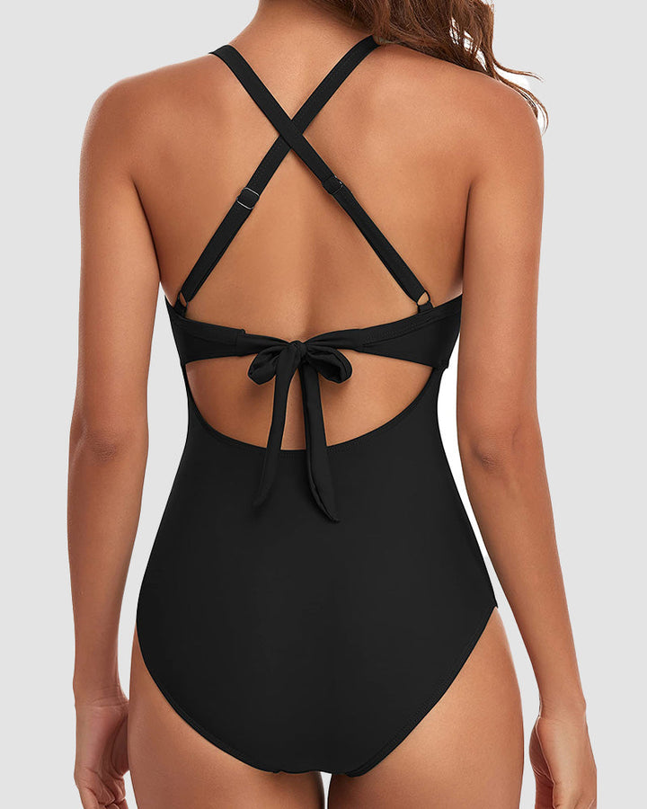 Tummy Control Cut Out Back Tie One Piece Swimsuit