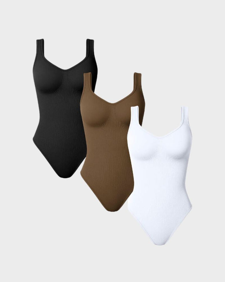 Scoop Neck Ribbed Sculpting Thong Bodysuit