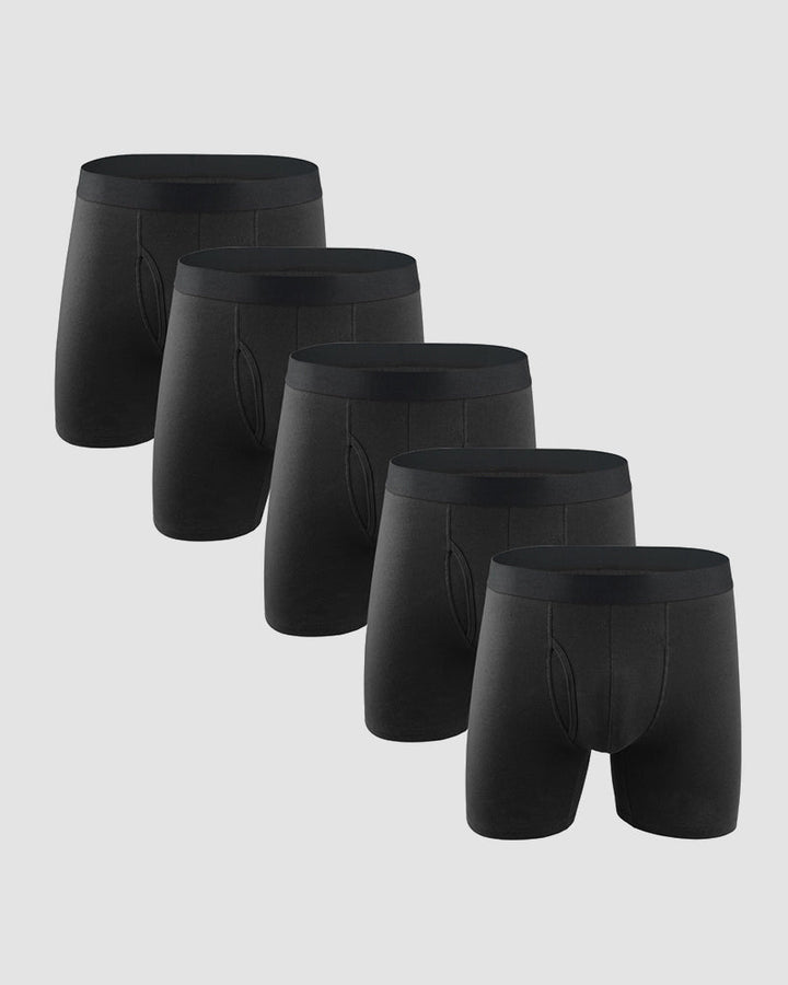 Men's Cotton Long Leg Boxer Briefs with Fly - 5 Pack