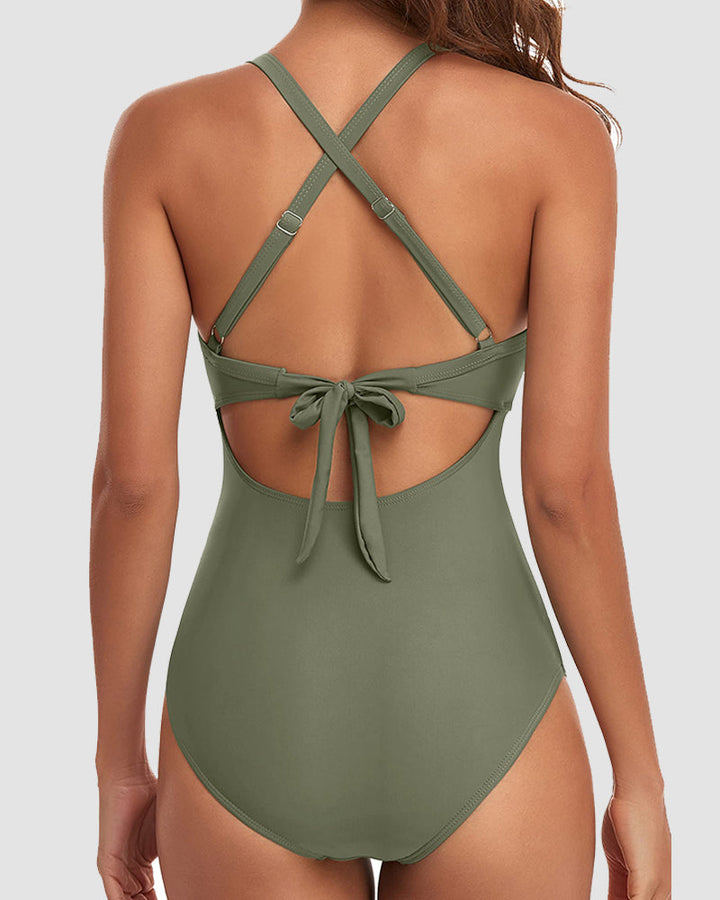 Tummy Control Cut Out Back Tie One Piece Swimsuit