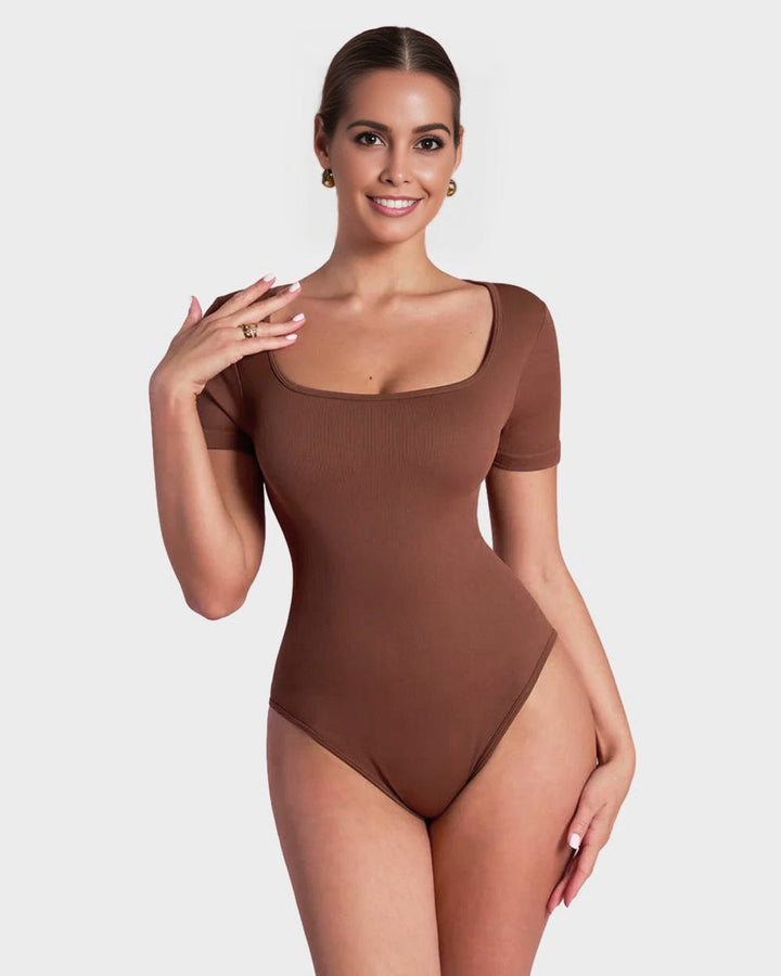 Sexy Ribbed Square Neck Thong Bodysuit (2 Pcs)