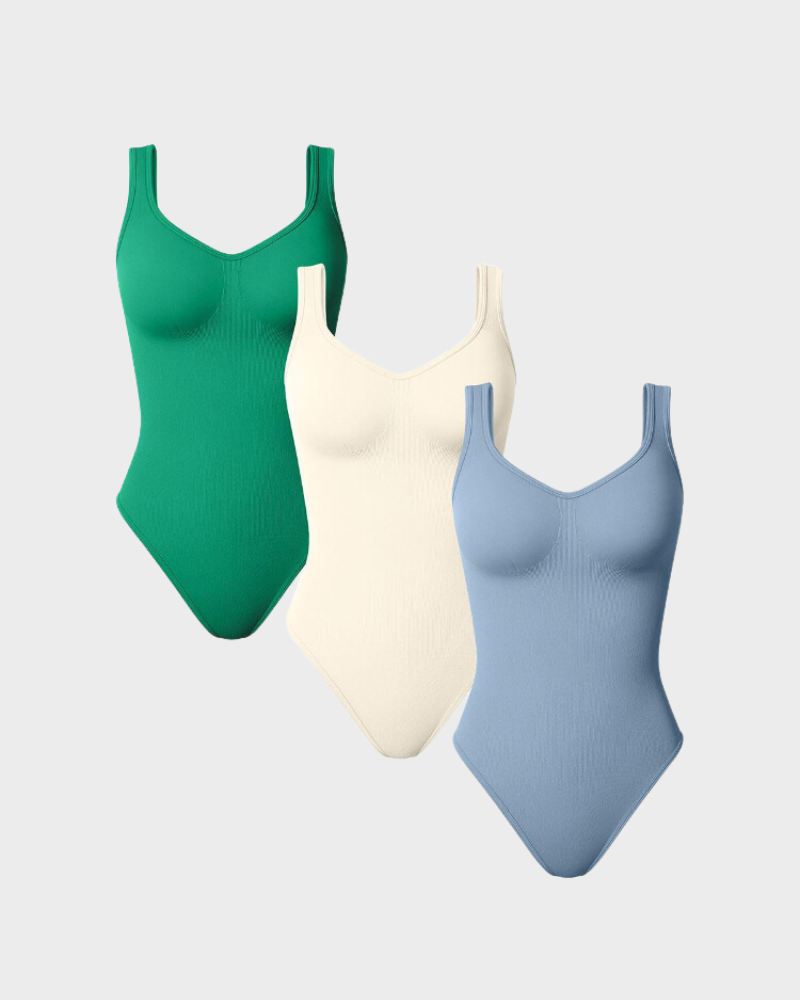 Scoop Neck Ribbed Sculpting Thong Bodysuit