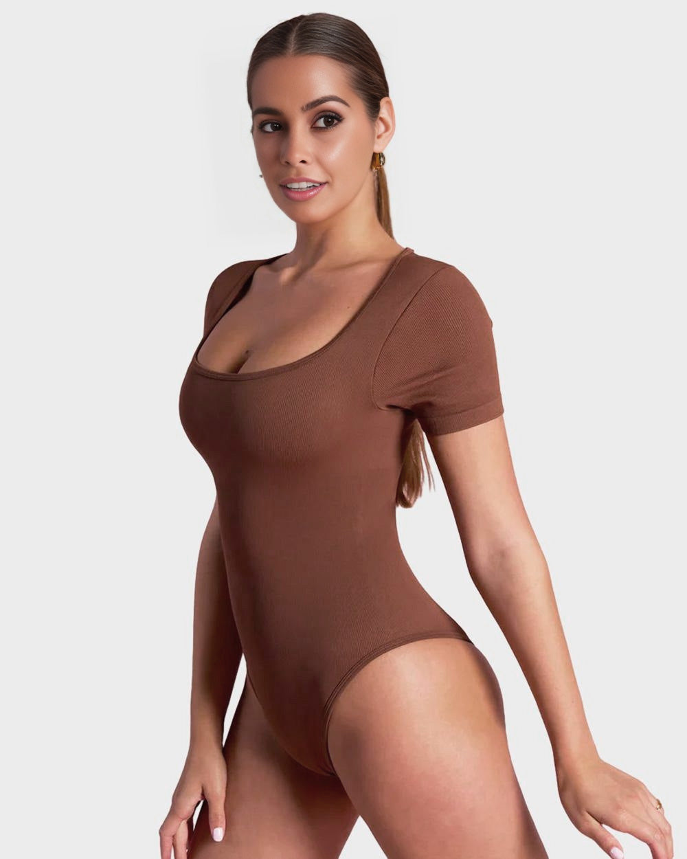 Sexy Ribbed Square Neck Thong Bodysuit (2 Pcs)
