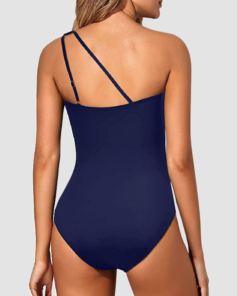 LilyLove® One Shoulder Tummy Control Patterned Back One Piece Swimsuit