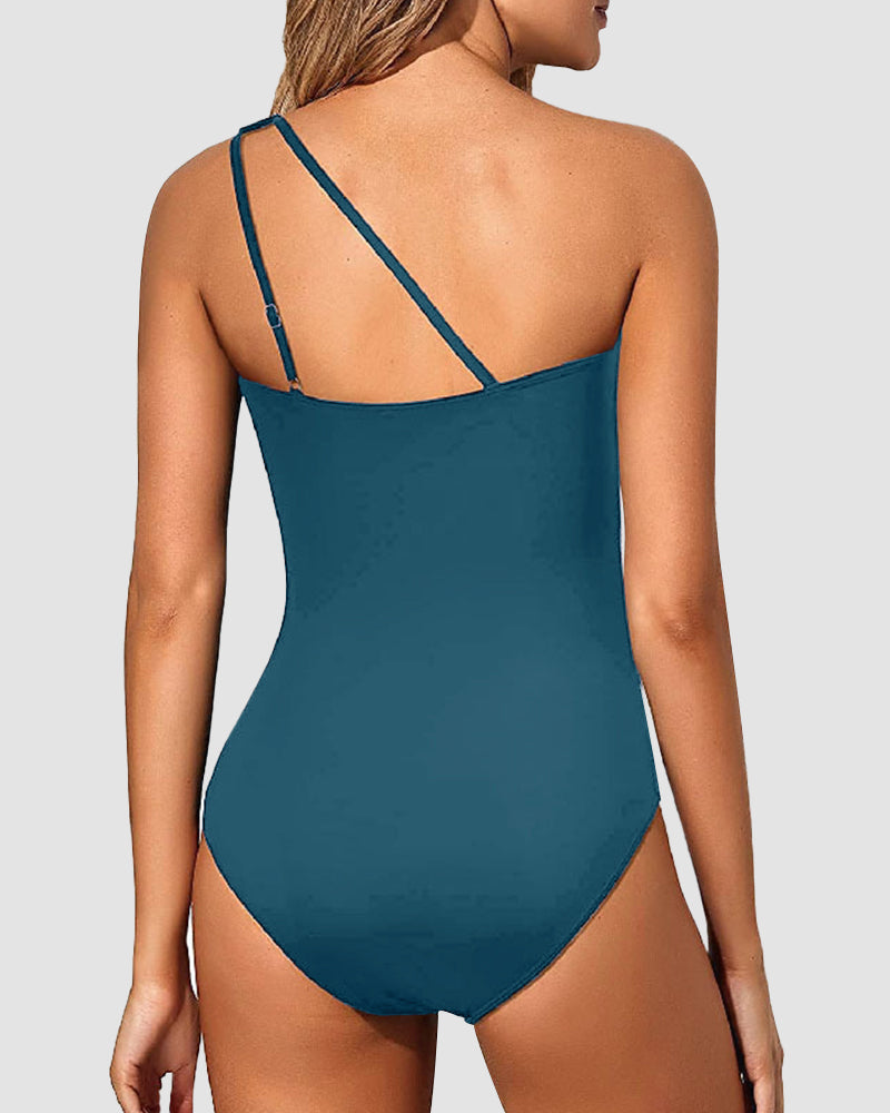 LilyLove® One Shoulder Tummy Control Patterned Back One Piece Swimsuit