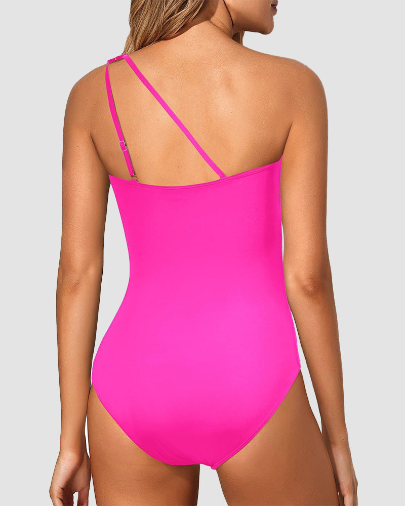 LilyLove® One Shoulder Tummy Control Patterned Back One Piece Swimsuit