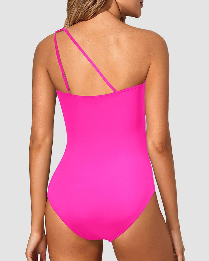 LilyLove® One Shoulder Tummy Control Patterned Back One Piece Swimsuit