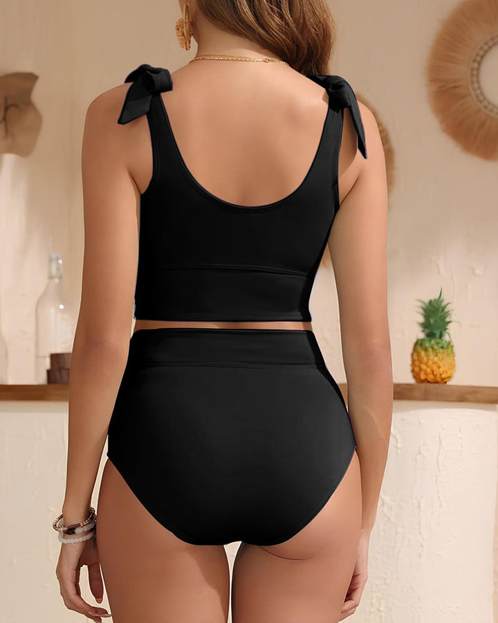 Double Tie High Waist Tummy Control Bikini Set