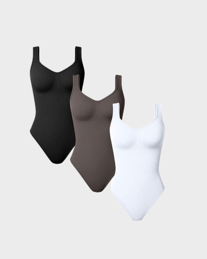 Scoop Neck Ribbed Sculpting Thong Bodysuit