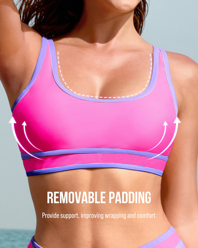 Sporty Color Block High Waist Bikini Set