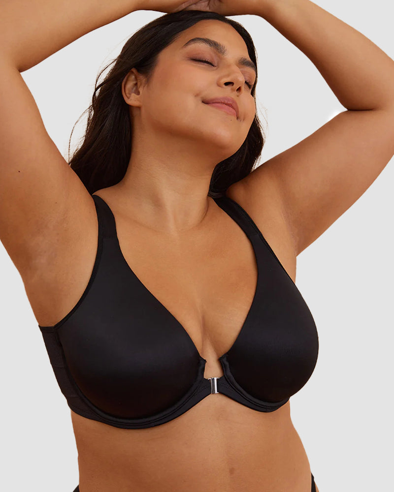Front Closure Underwire Unlined Back Support Plunge Bra