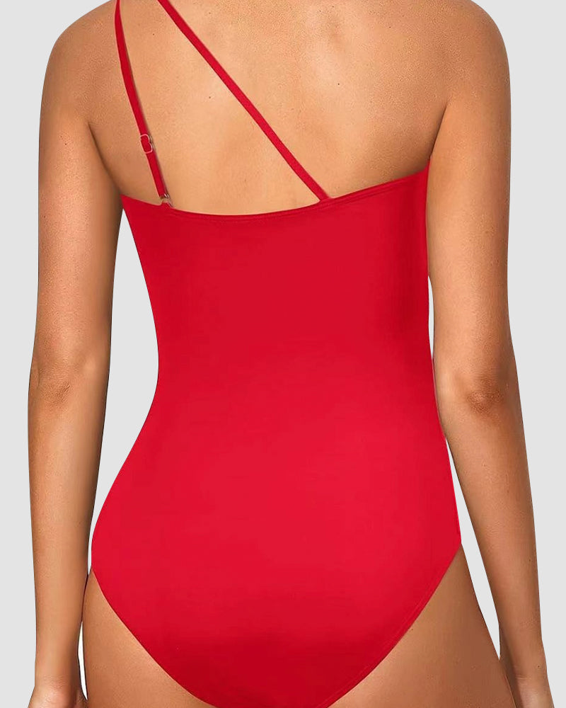 LilyLove® One Shoulder Tummy Control Patterned Back One Piece Swimsuit