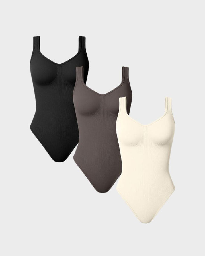 Scoop Neck Ribbed Sculpting Thong Bodysuit