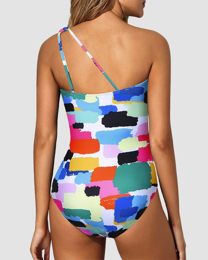 LilyLove® One Shoulder Tummy Control Patterned Back One Piece Swimsuit