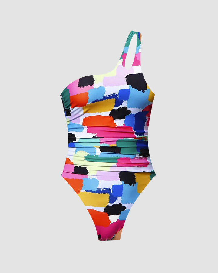 LilyLove® One Shoulder Tummy Control Patterned Back One Piece Swimsuit