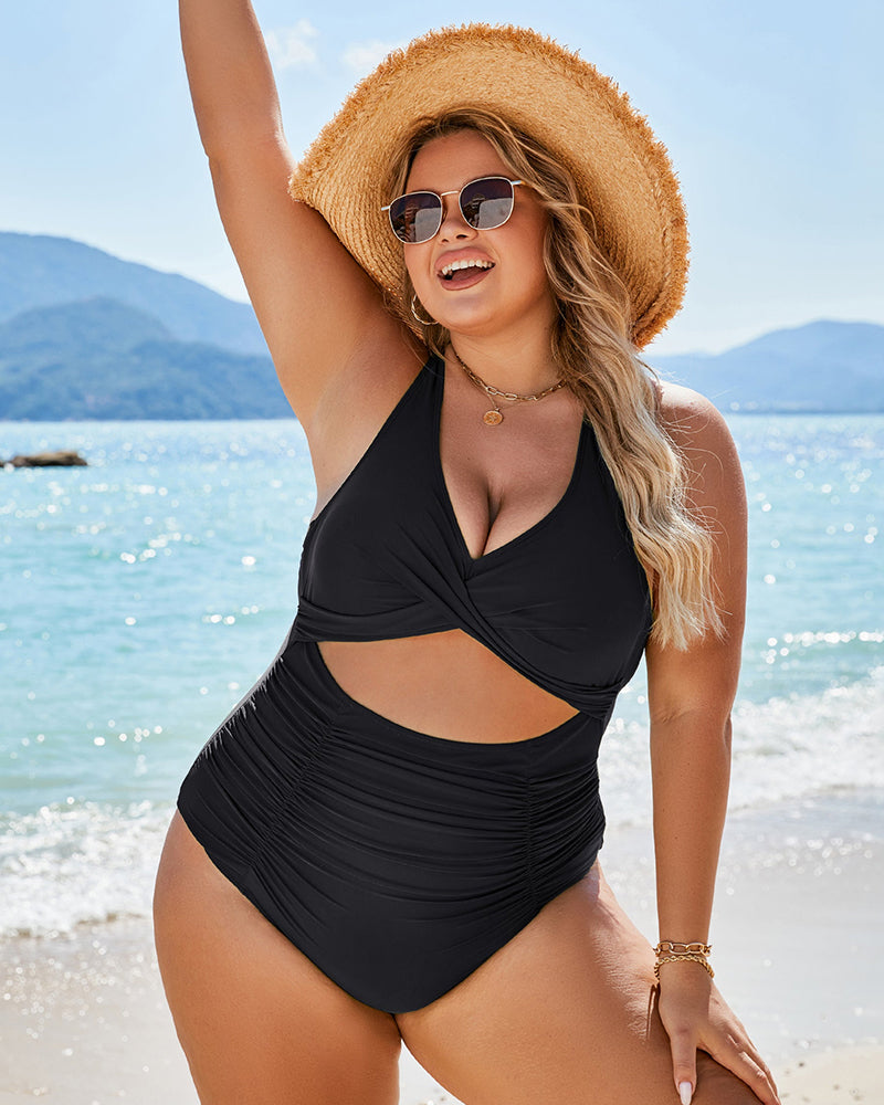 Ruched Cut Out Tummy Control One-Piece Swimsuit