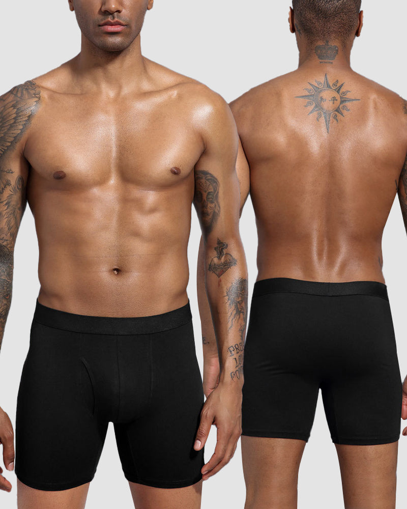 Men's Cotton Long Leg Boxer Briefs with Fly - 5 Pack
