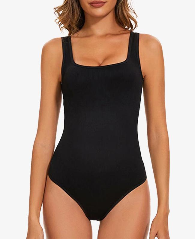 Ribbed Sleeveless Square Neck Tank Top Bodysuit