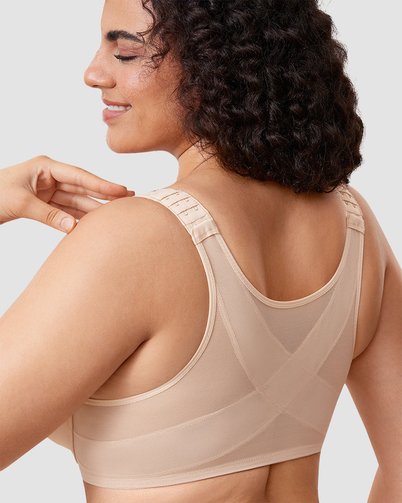 Front Closure Underwire Unlined Back Support Plunge Bra