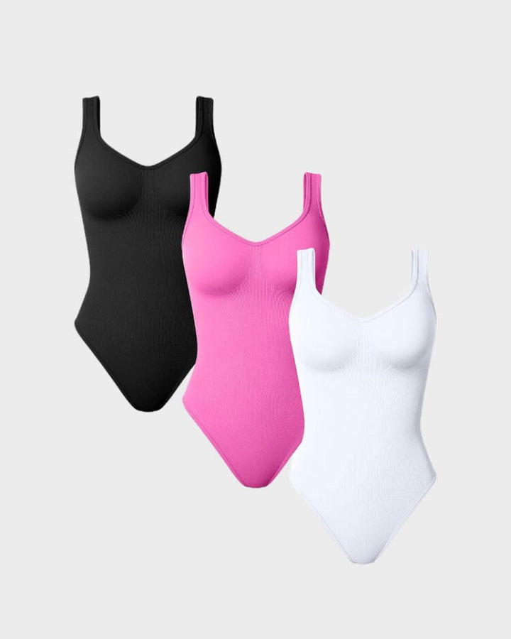 Scoop Neck Ribbed Sculpting Thong Bodysuit