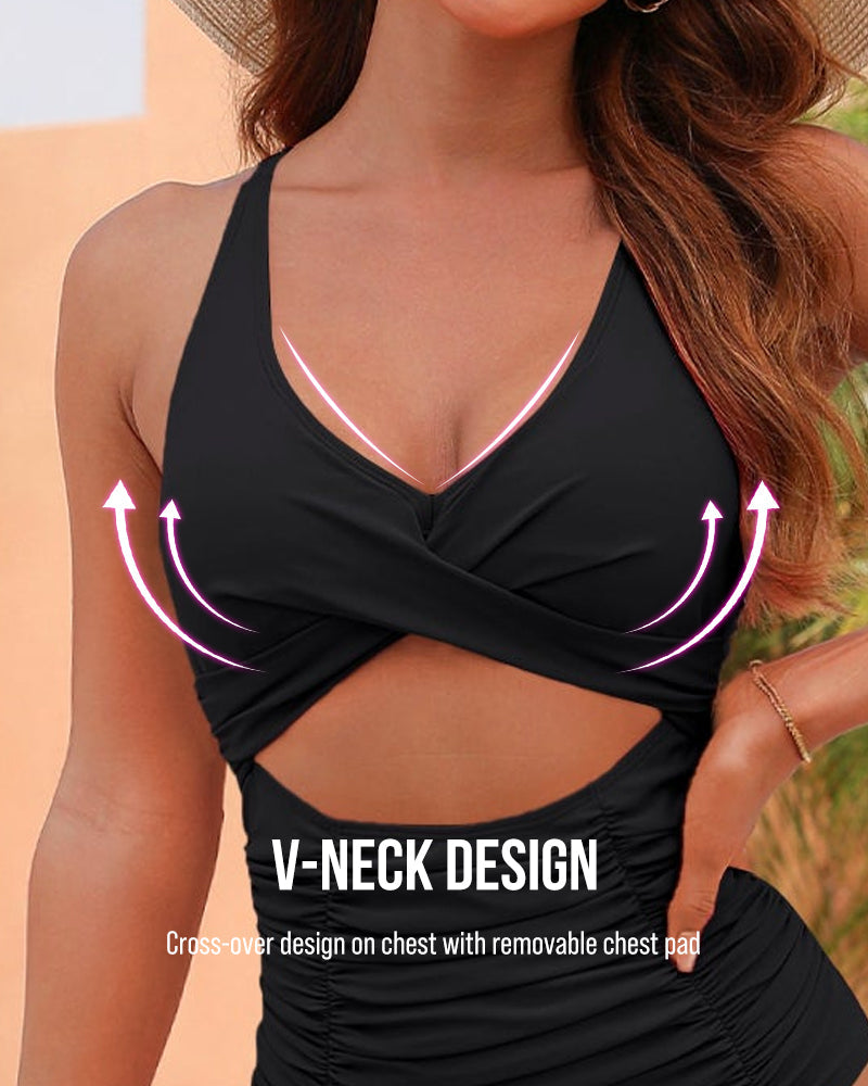 Ruched Cut Out Tummy Control One-Piece Swimsuit