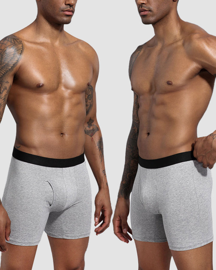 Men's Cotton Long Leg Boxer Briefs with Fly - 5 Pack