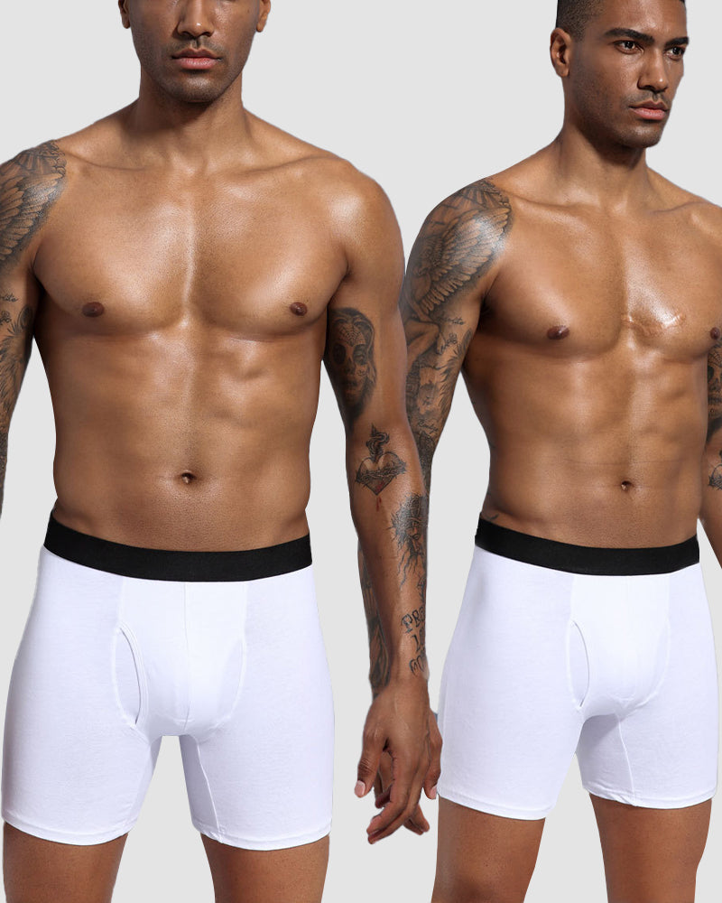 Men's Cotton Long Leg Boxer Briefs with Fly - 5 Pack