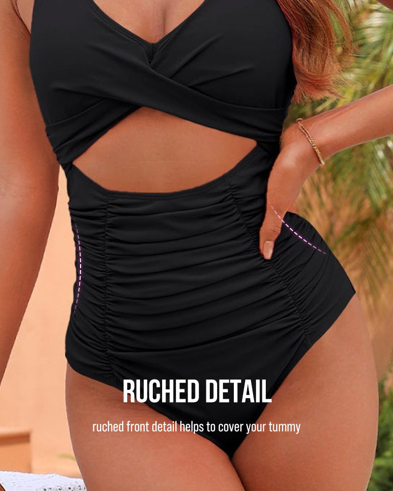 Ruched Cut Out Tummy Control One-Piece Swimsuit