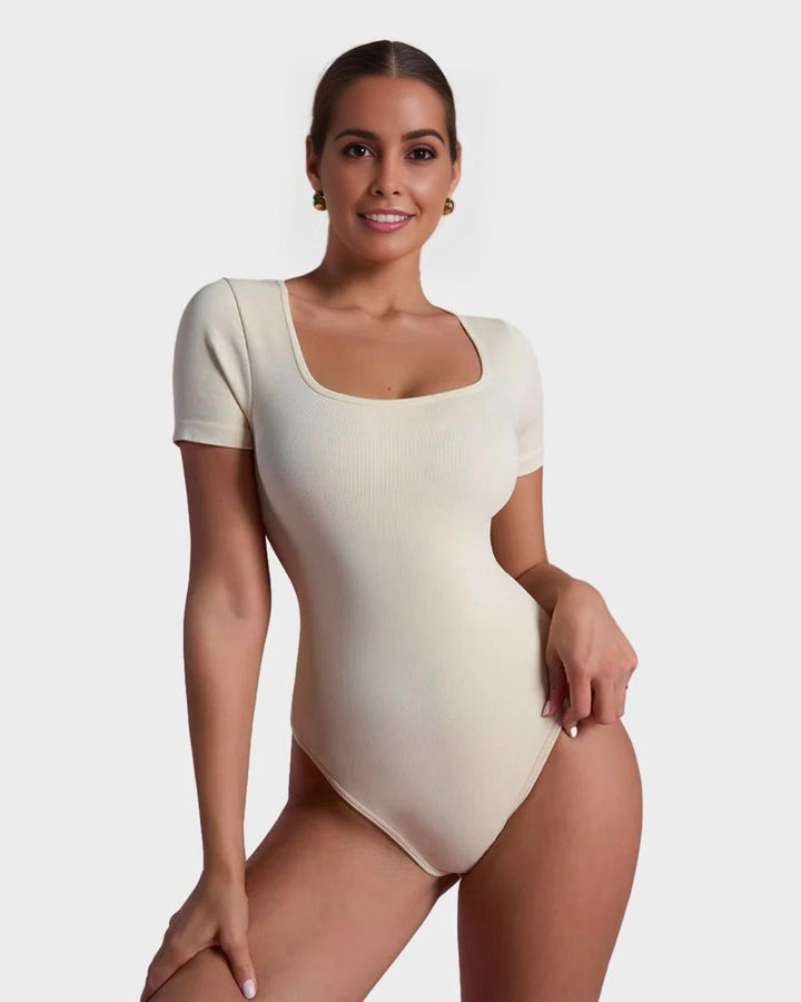 Sexy Ribbed Square Neck Thong Bodysuit (2 Pcs)