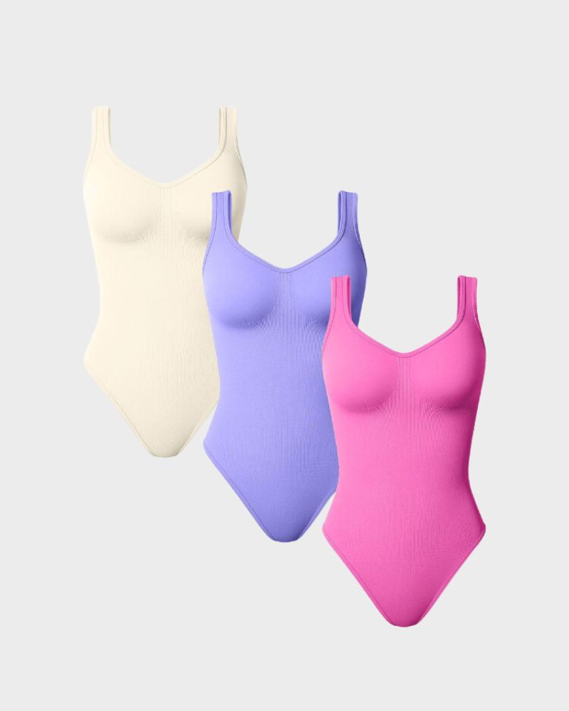 Scoop Neck Ribbed Sculpting Thong Bodysuit