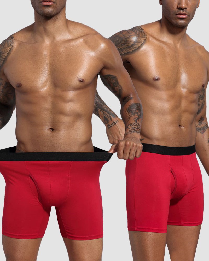 Men's Cotton Long Leg Boxer Briefs with Fly - 5 Pack