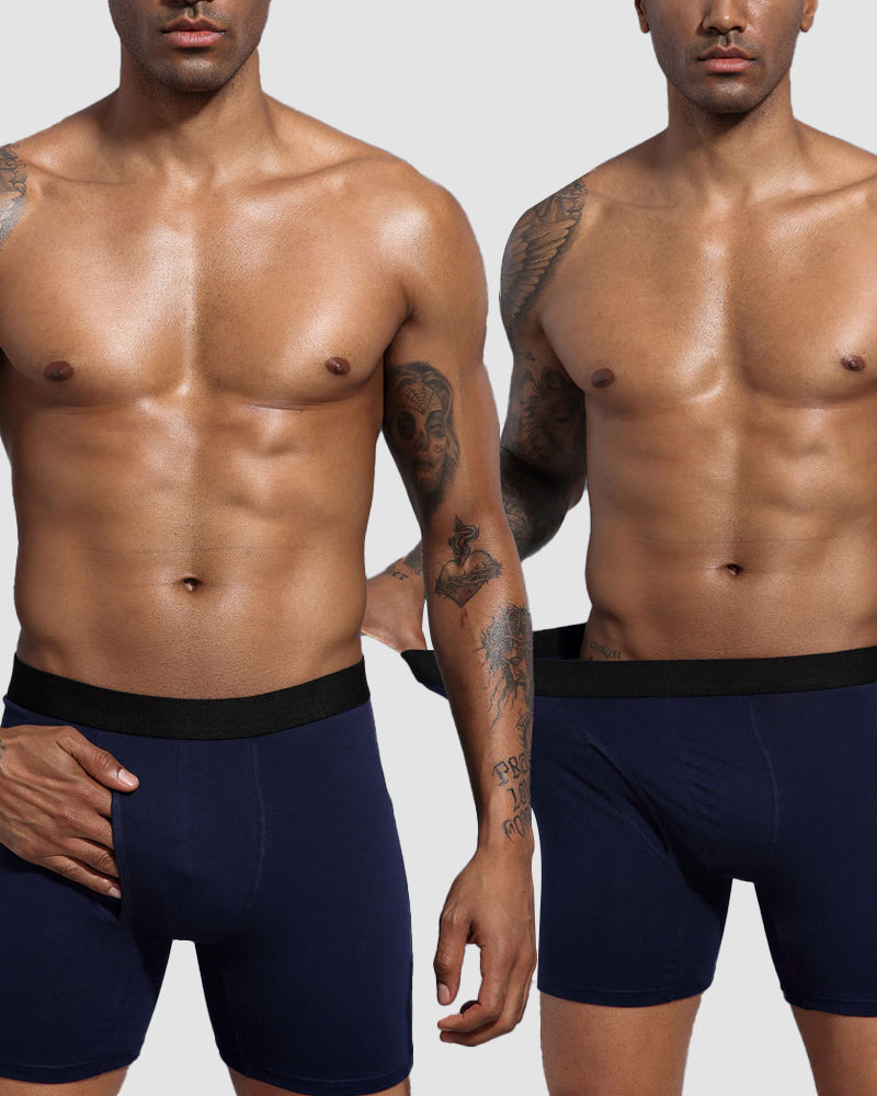 Men's Cotton Long Leg Boxer Briefs with Fly - 5 Pack