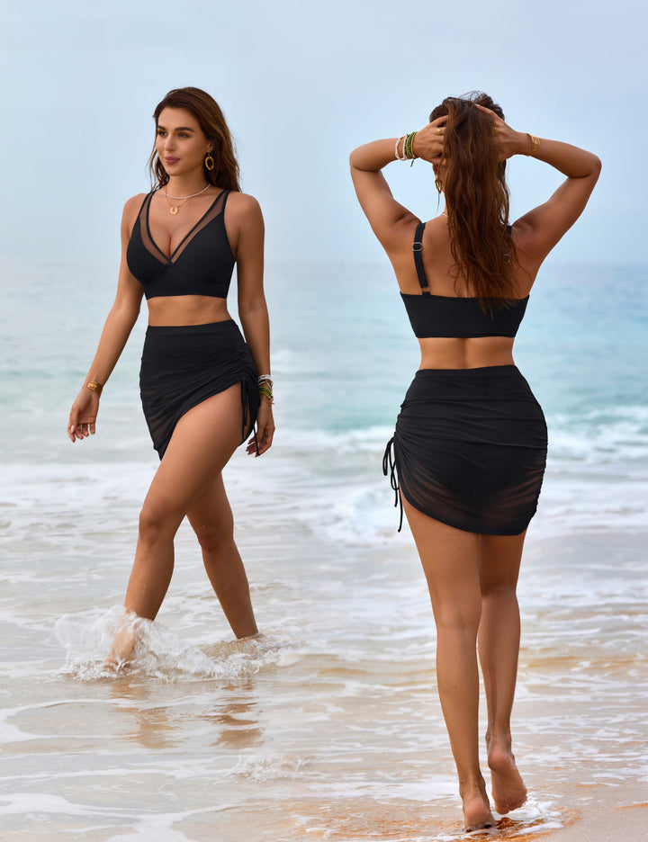 Mesh Sarong Wraps Bikini Set