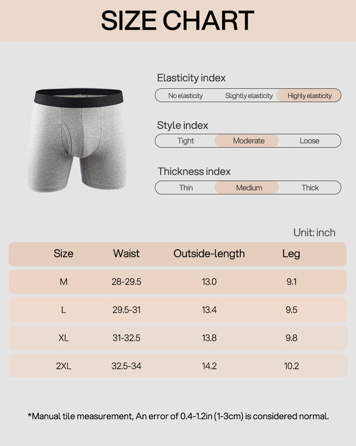 Men's Cotton Long Leg Boxer Briefs with Fly - 5 Pack