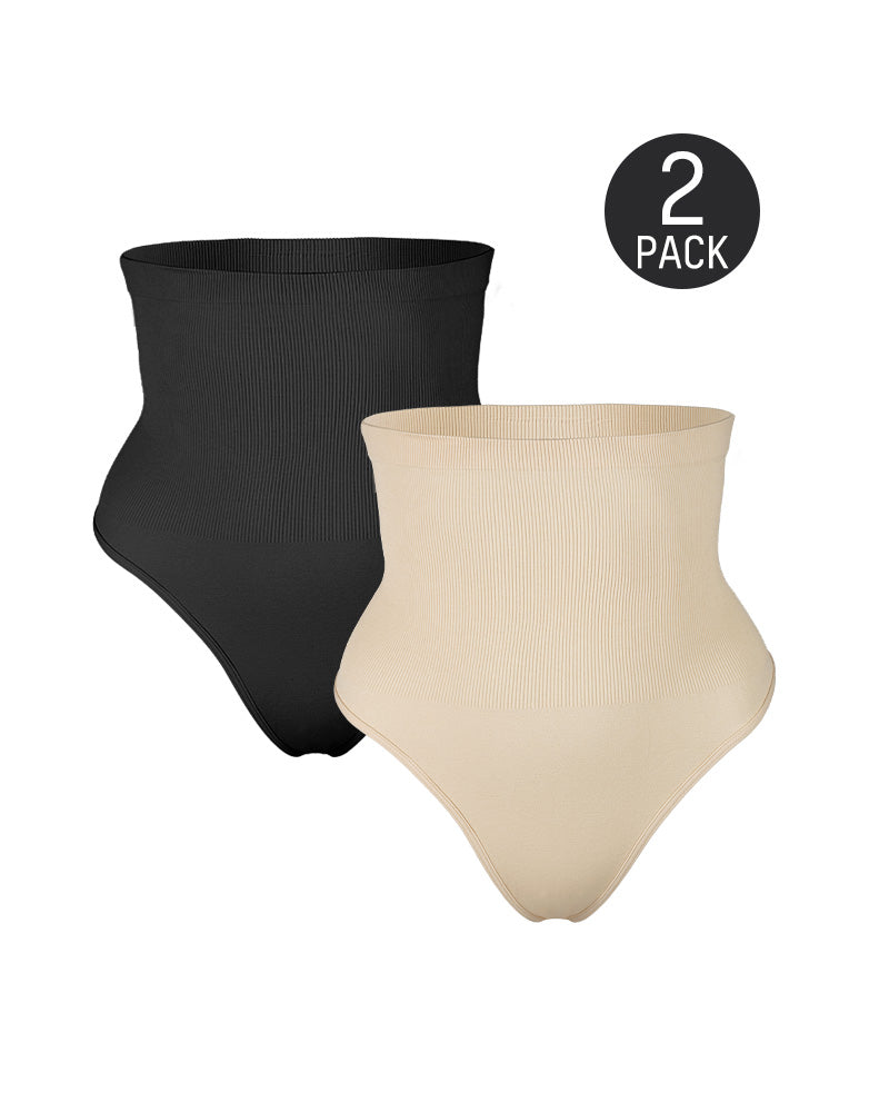 High Waist Tummy Control Shaping Thong Panty (2 Pack)
