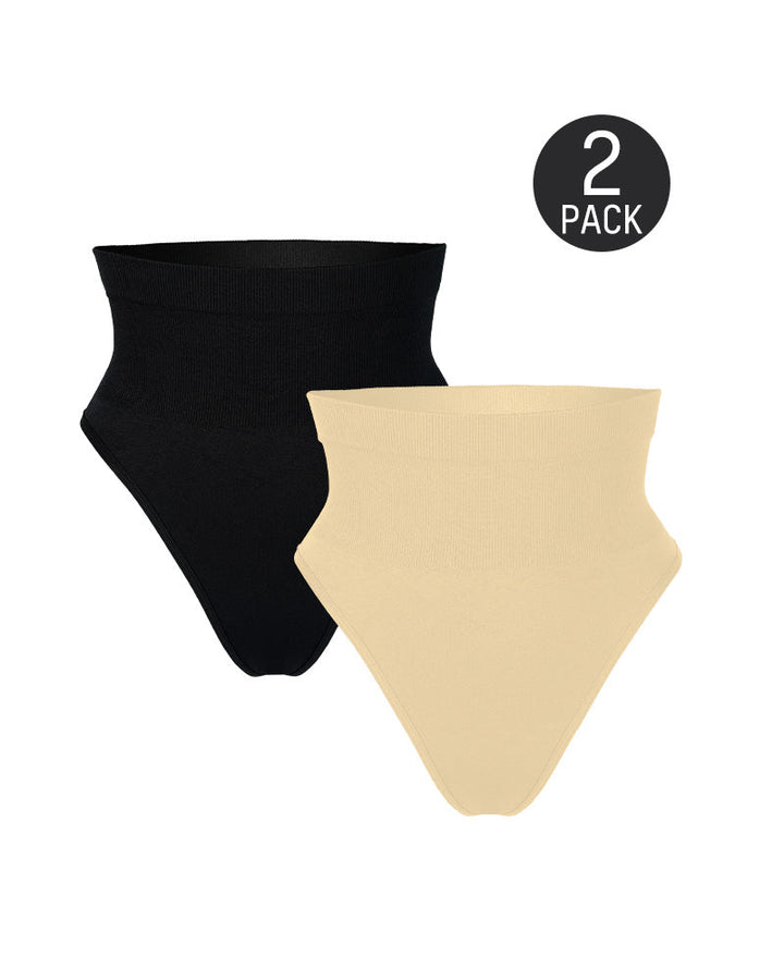 Mid-Waist Tummy Control Thong Panties (2 Pack)
