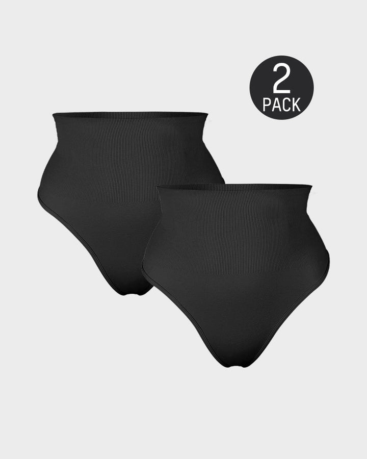 Mid-Waist Tummy Control Thong Panties (2 Pack)