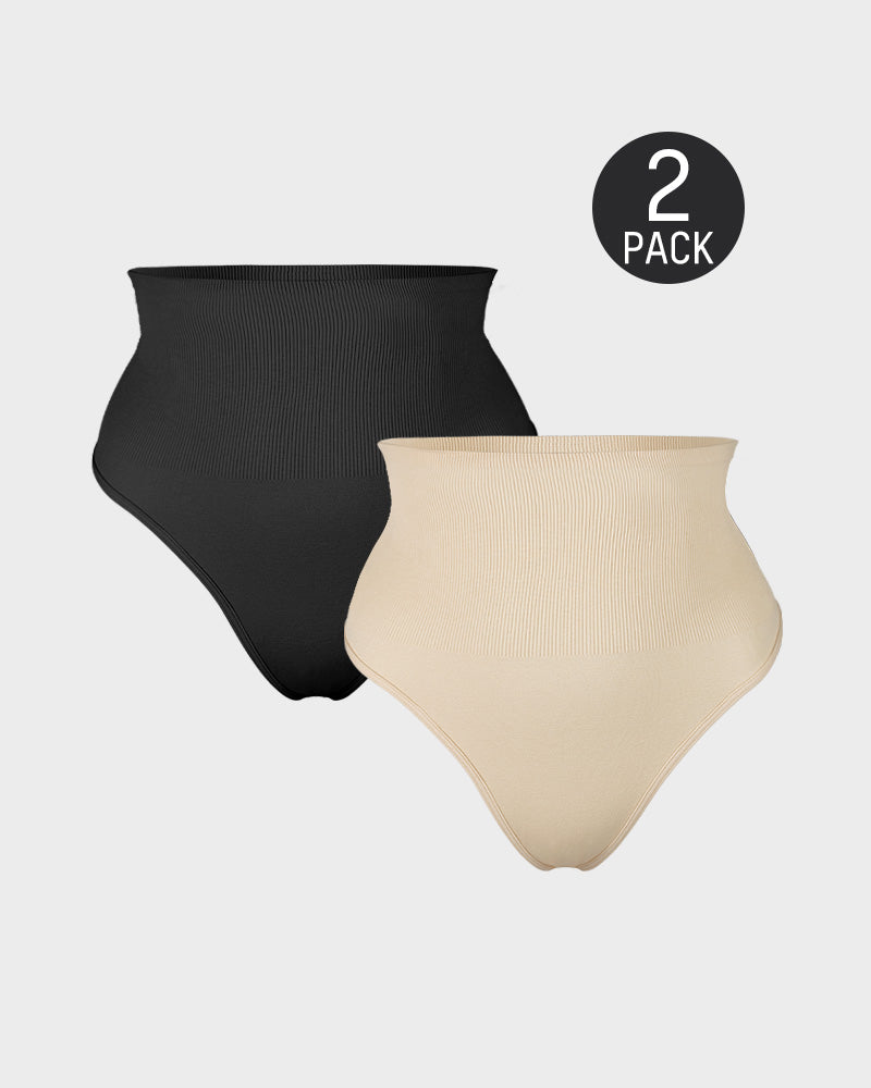 Mid-Waist Tummy Control Thong Panties (2 Pack)