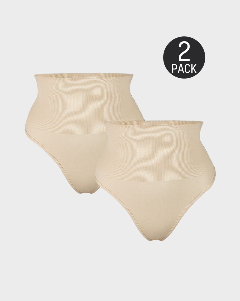 Mid-Waist Tummy Control Thong Panties (2 Pack)